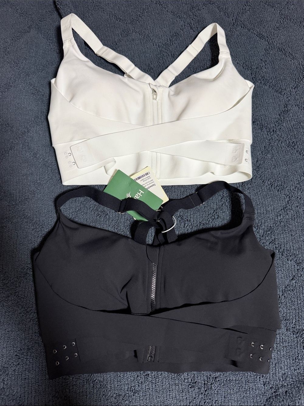Halara Set of 2 Front-Zip Longline Sports Bras - White & Black medium